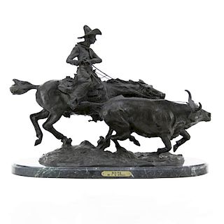 After: Charles Marion Russell (1864-1926) Bronze Old Western "Bolter" Sculpture on Marble Base.