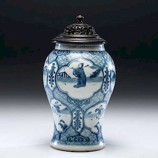 A Kangxi Blue and White Figural Vase with Lid 