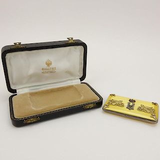 Antique Russian 88 Silver and Guilloche Enamel Cigarette Case with Small Rose Cut Diamonds