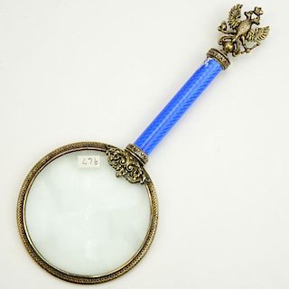 Early 20th Century Russian 84 Silver and Guilloche Enamel Magnifying Glass.