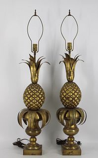 A Vintage Pair Of Gilt Metal Pineapple Form Lamps