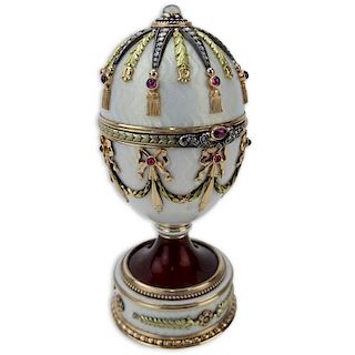 Early 20th Century Russian 56 Rose, Yellow and White Gold (14K), Moire and Guilloche Enamel Egg
