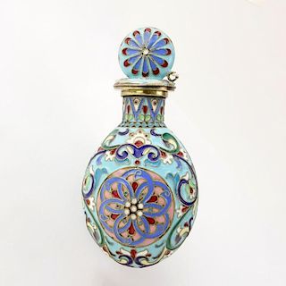 Mid 20th Century Russian 84 Silver and Cloisonne Enamel Scent Bottle.