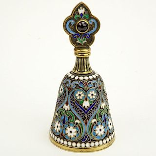 20th Century Russian 88 Silver an Cloisonne Enamel Perfume Bottle, Stopper Set with Cabochon Garnets.