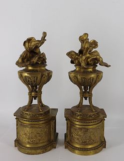 A  Fine 19th Century Pair Of Gilt Bronze Chenets.
