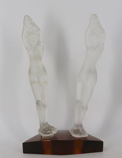 Pair of Steuben Frosted Glass "Diving Women" on