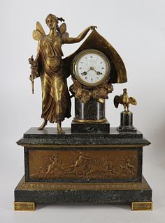 Jollet Et Cie Fine Bronze & Marble Figural Clock