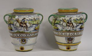 2 Vintage Large Italian Glazed Pottery Urns