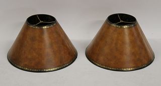 A Vintage Pair Of Gilt Tooled Leather Lamp Shades