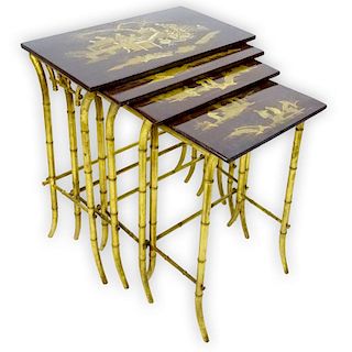 Set of Four 20th Century Japan Lacquer and Gilt Faux Bamboo Nesting Tables.