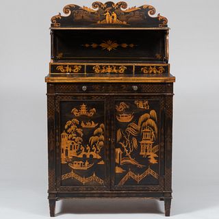 Regency Black Painted and Parcel-Gilt Chinoiserie Decorated Side Cabinet, Supplied by Colefax and Fowler