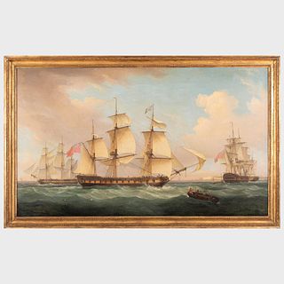 Thomas Whitcombe (1752-1824): A Frigate in Two Positions Calling for a Pilot in the Downs