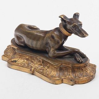 Victorian Gilt and Patinated-Bronze Model of a Whippet on a  Plinth