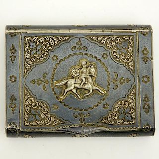 Early 20th Century Russian Steel Cigarette Case with Hidden Match and Lighter Compartments and Gilt Interior