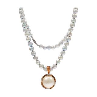 Cultured Pearl, Diamond, 14k Rose Gold Necklace