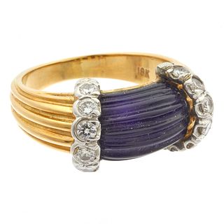 Diamond, Carved Onyx, 18k Yellow Gold Ring