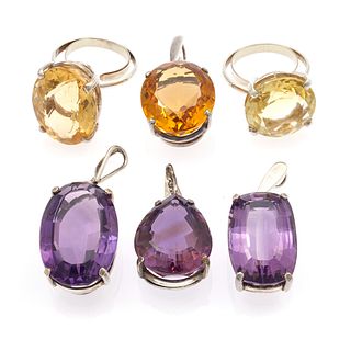 Collection of Amethyst, Citrine, Sterling Silver Jewelry, Sizing inserts allow some flexibility for ring size.