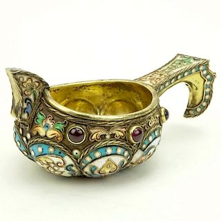 20th Century Russian 84 Silver and Cloisonne Enamel Kovsh