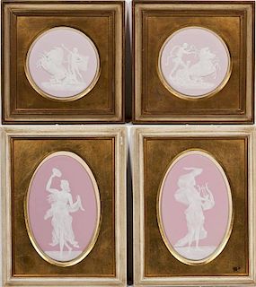 4 Framed Pink Limoges Pate Sur Pate Plaques