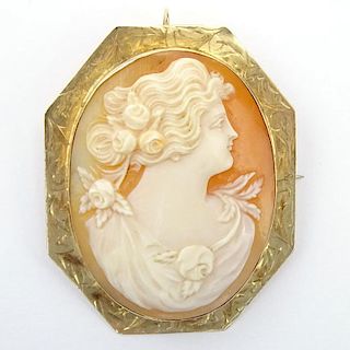 Antique 14 Karat Yellow Gold and Carved Shell Cameo Brooch