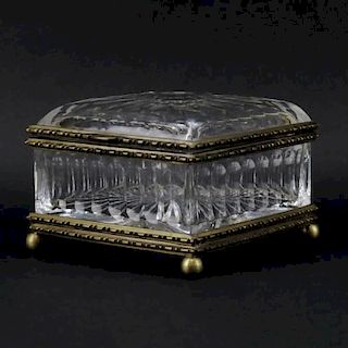 Large Vintage Bronze Mounted Crystal Vanity Box