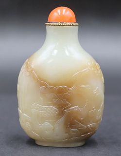 19th C Chinese Celadon and Russet Jade Snuff