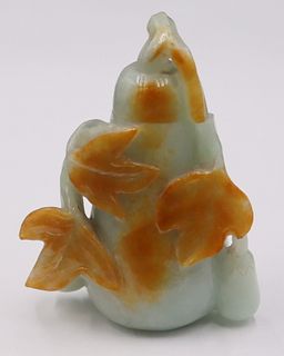 Chinese Carved Celadon and Russet Jade Vase with