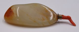 Large White and Russet Jade Pebble Snuff Bottle.