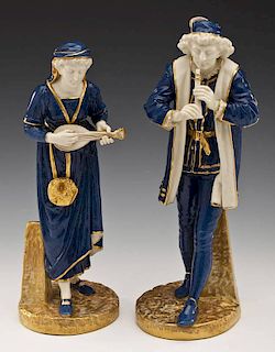 Pair of Royal Worcester Blue and Gold Figurines