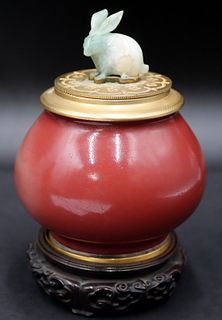 Gilt Bronze Mounted Chinese Peach Bloom Vase.