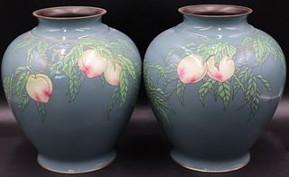 Pair of Signed Japanese Ando Jubei Enamel Vases.