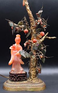 Chinese Carved Carnelian Quanyin Mounted as a Lamp