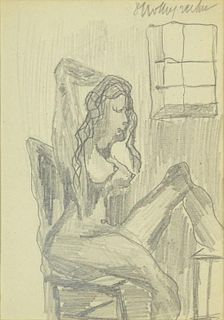 Oskar Kokoschka, Austrian (1886-1980) Pencil Drawing on Paper "Seated Nude"