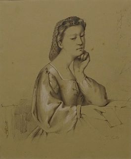 Thomas Sully, American (1783-1872) Pencil and chalk on paper. "Portrait of a Young Woman"