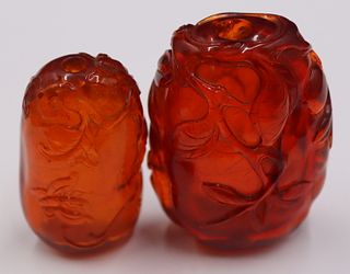 (2) Chinese Carved Amber Snuff Bottles.