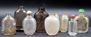 (8) Chinese Crystal Glass and Quartz Snuff Bottles