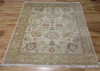 Vintage And Finely Hand Woven Oushak Style Carpet.