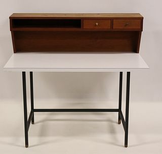 Midcentury Lamanate & Wood Desk On Metal Base.