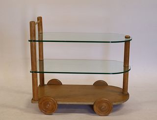 Gilbert Rohde 1940s Oak and Glass Two-Tier Bar Car