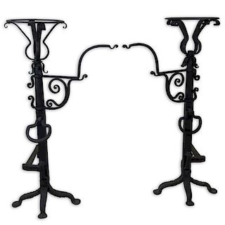 Pair of Grand Scale 19/20th Century Italian Wrought Iron Fireplace Irons
