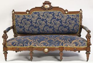 Victorian Walnut Carved Figural Sofa with