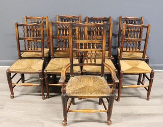 9 Antique Chairs With Caned Seats.