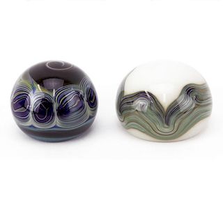 Two (2) J. Byron Abstract Art Glass Paperweights