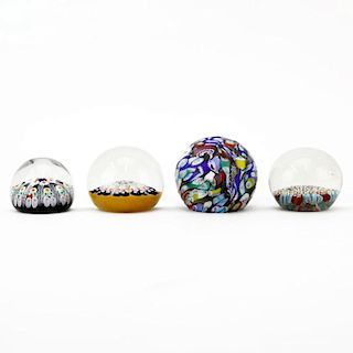 Lot of Four (4) Millefiori Style Studio Art Glass Paperweights