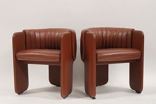 2  Leather Chairs By Luigi Massoni  For Poltrona.