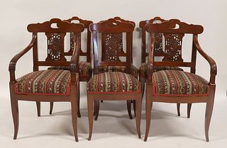 6 Antique Carved Mahogany Chairs .