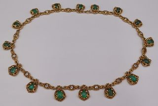 JEWELRY. 14kt Gold, Emerald and Diamond Necklace.