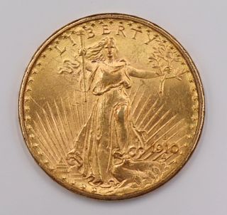 NUMISMATICS. 1910 D $20 Saint Gaudens Double Eagle