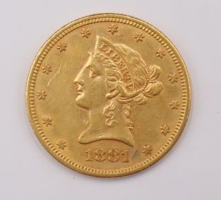 NUMISMATICS. 1881 S $10 Liberty Head Eagle Gold