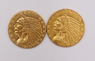 NUMISMATICS. (2) $5 Indian Head Half Eagle Gold